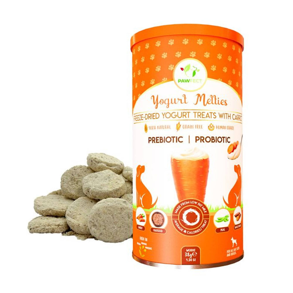 Pawfect Yogurt Melties Pre and Probiotic Dog Treats with Carrot, Flaxseed, Pea & Sweet Potato 38g