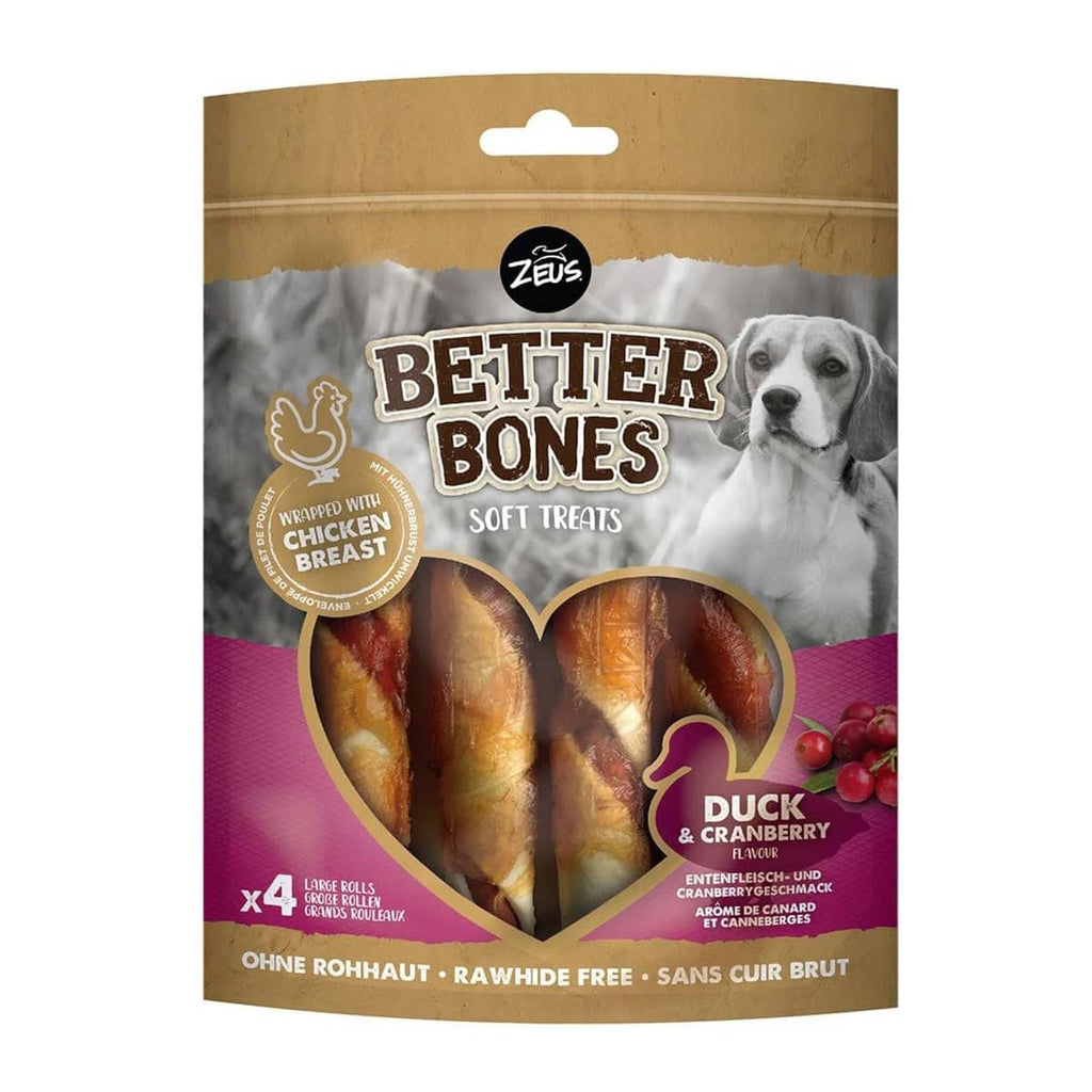 Zeus Better Bones Large Rolls Dog Treats - Duck & Cranberry 4pk