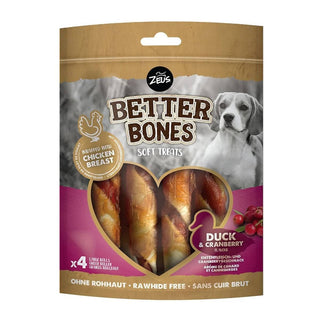 Zeus Better Bones Large Rolls Dog Treats - Duck & Cranberry 4pk