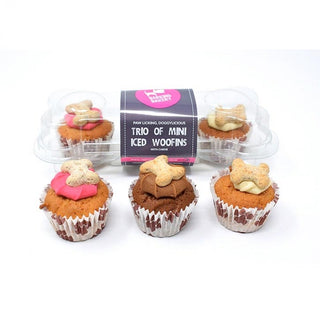 The Barking Bakery Trio Of Iced Mini Woofin With Carob Dog Cakes